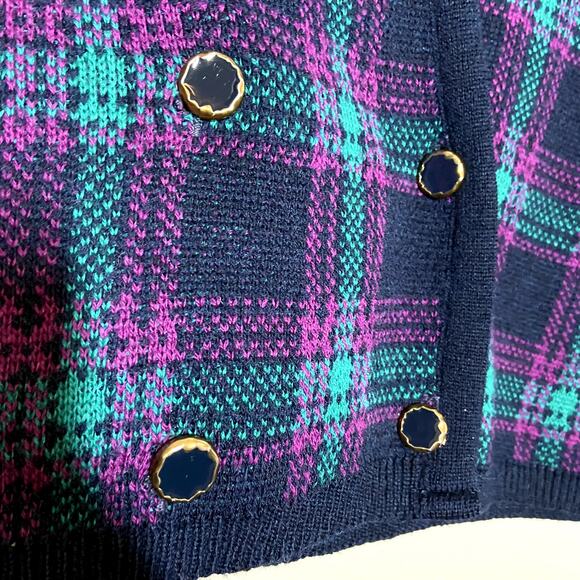 Vintage Pendleton Cardigan 100% Virgin Wool Double Breasted '50s Plaid Purple M - Picture 2 of 5